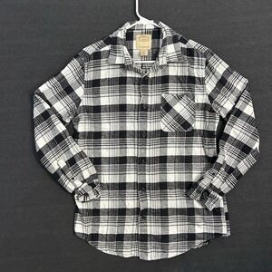 Telluride Men's Flannel Shirt Black White Plaid Button Up Long Sleeve Medium